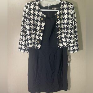 Sandra Darren 4P black blazer houndstooth dress set $102